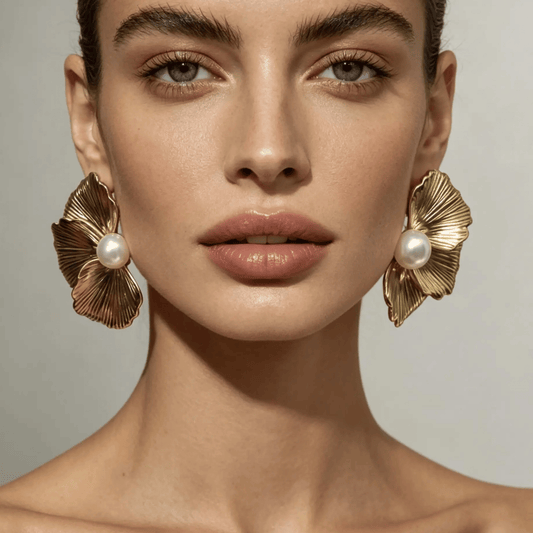 Gilded Petal Pearl Cluster Earrings