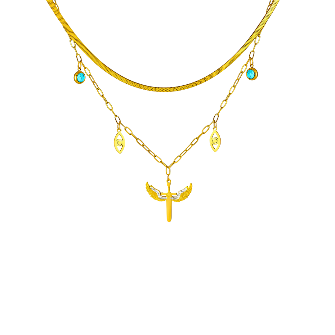 The Celestial Winged Sword Layered Necklace