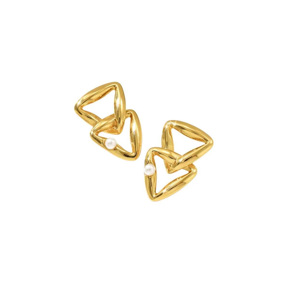 Interlocking Geometric Pearl Drop Earrings