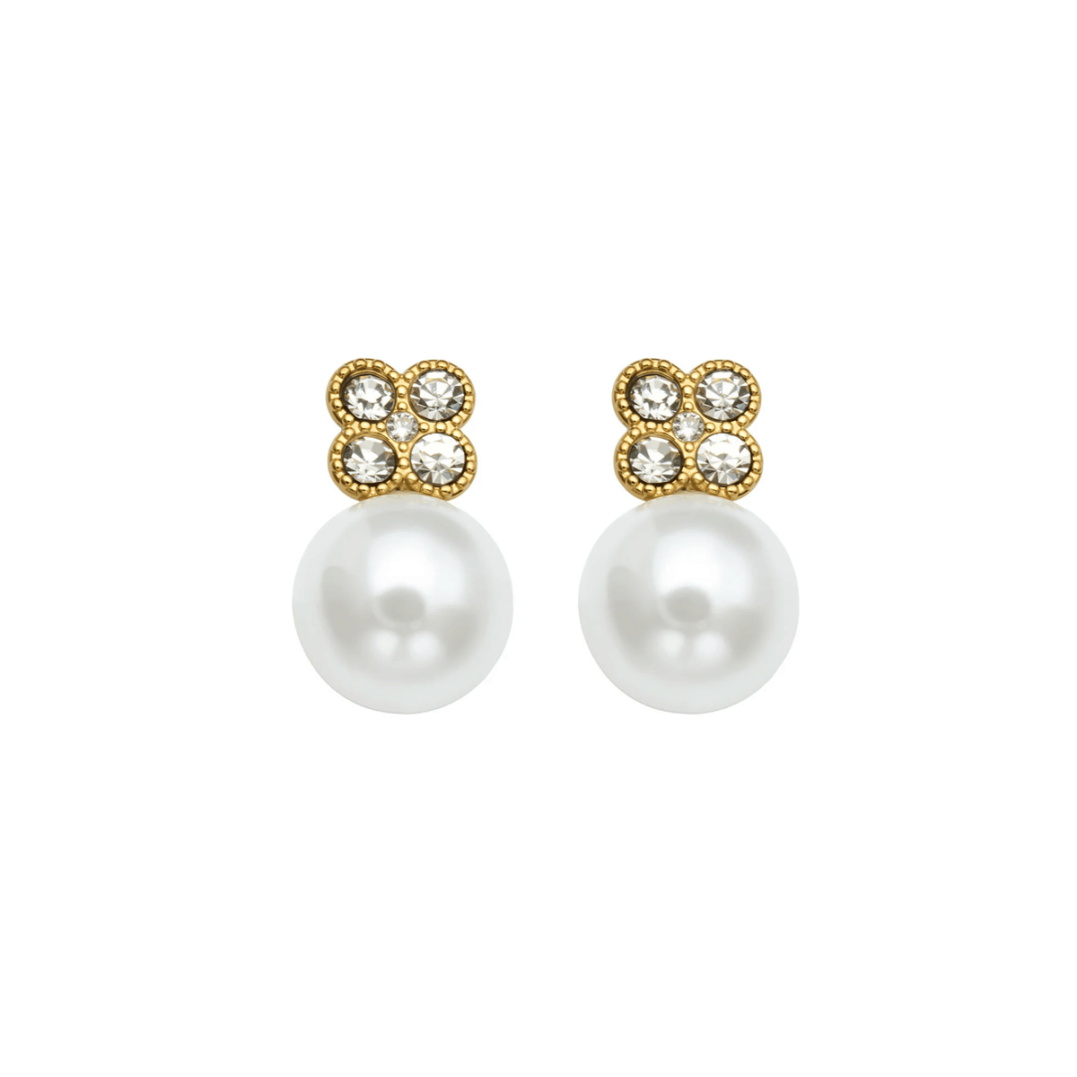 Crystal Clover Pearl Drop Earrings