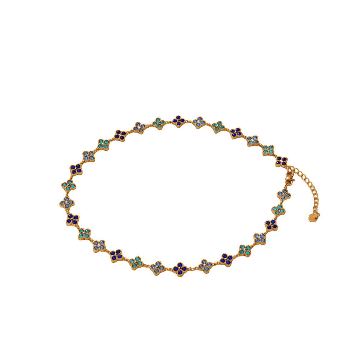 Blue Crystal Clover Choker Necklace