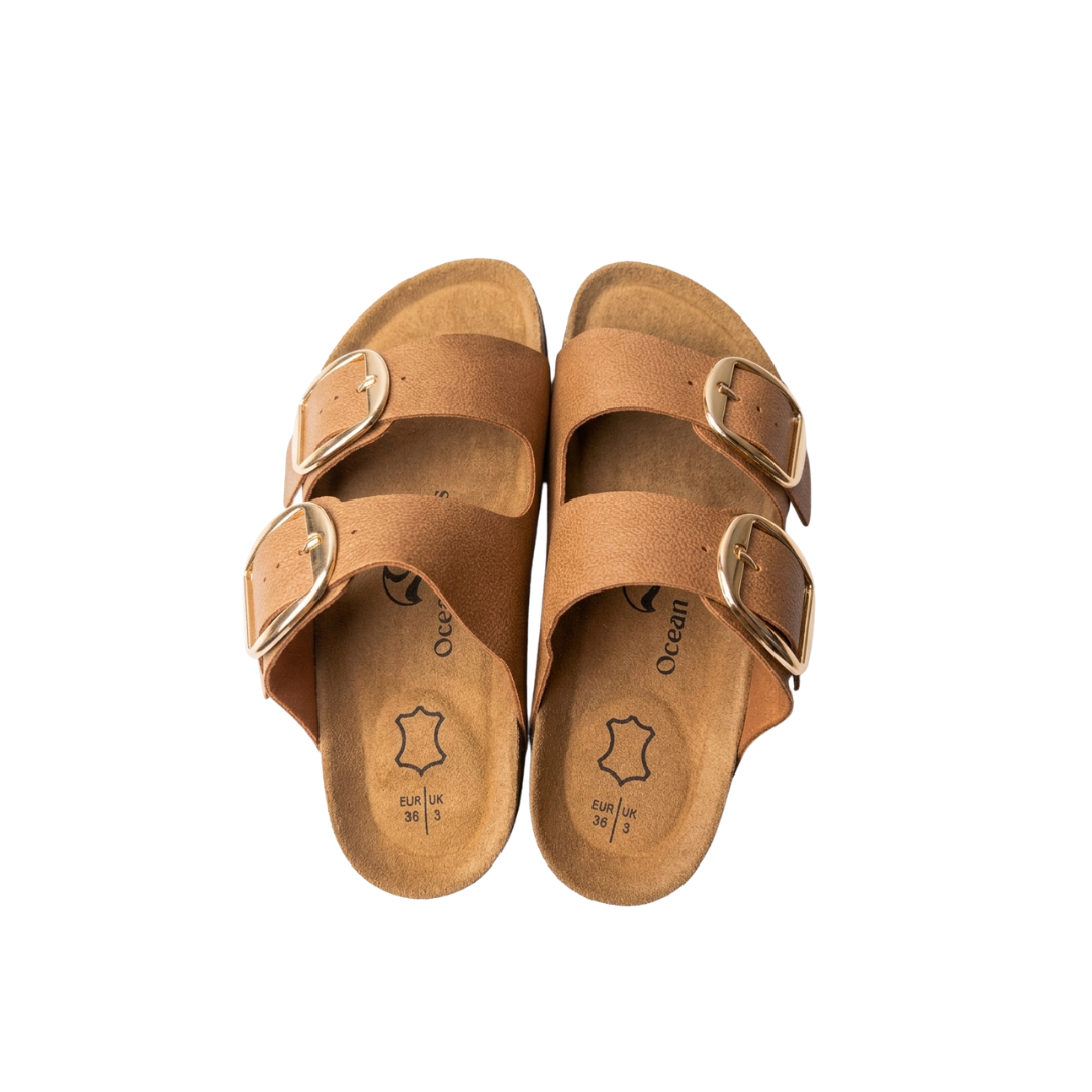 Coffee Double Buckle Sandals
