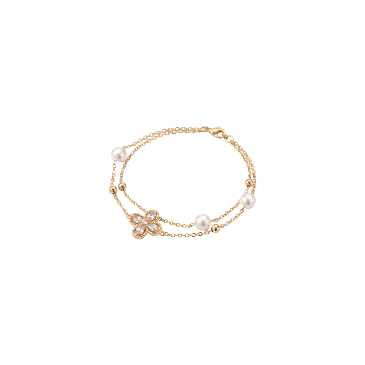 The Crystal Clover Double-Strand Pearl Bracelet