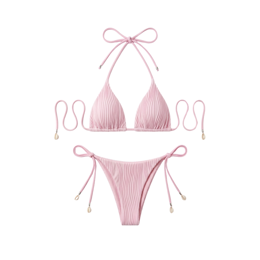 Crinkle Tie Pink Bikini