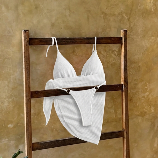 Textured Halter Bikini Set with Sarong