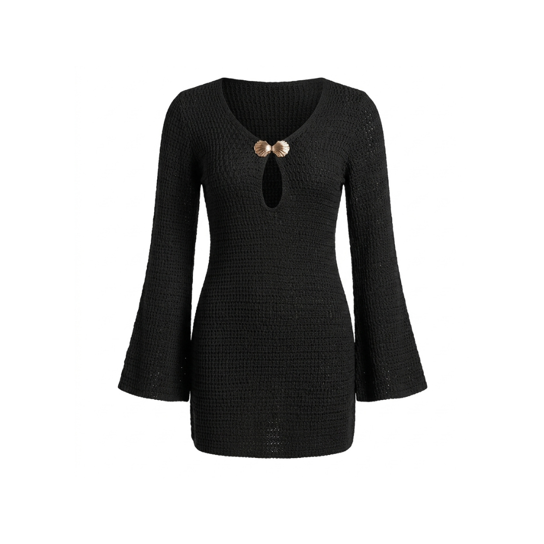 Crochet Mini Dress with Bell Sleeves