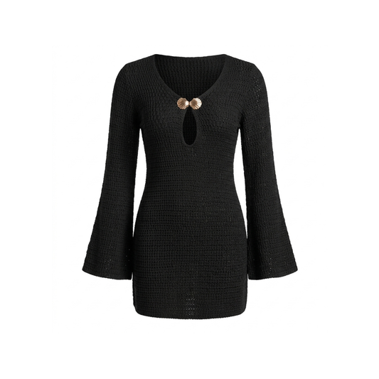 Crochet Mini Dress with Bell Sleeves