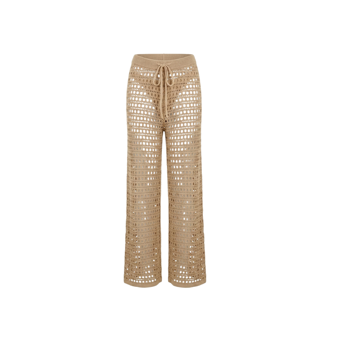 Crochet Wide-Leg Beige Beach Pants