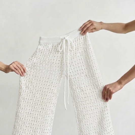 Crochet Wide-Leg White Beach Pants