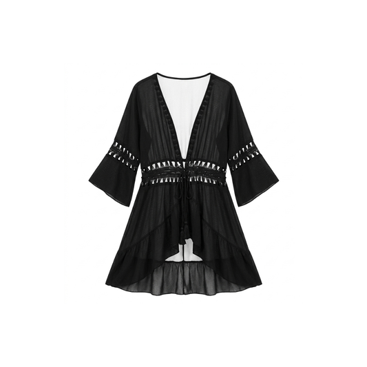 Crochet-Trim Kimono Cover-Up