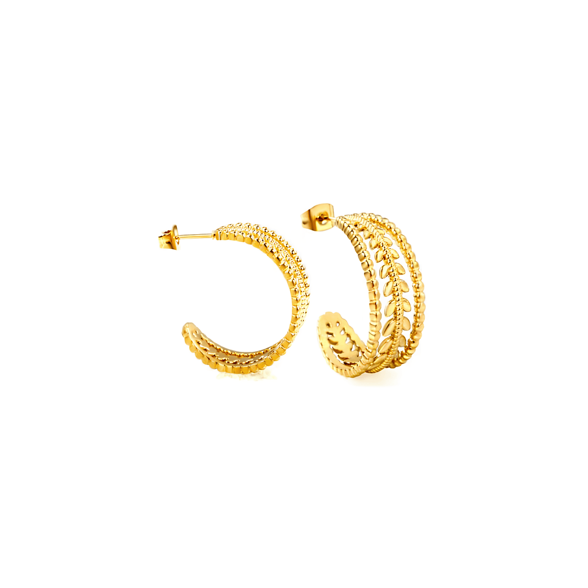 Triple-Band Laurel Leaf Hoop Earrings