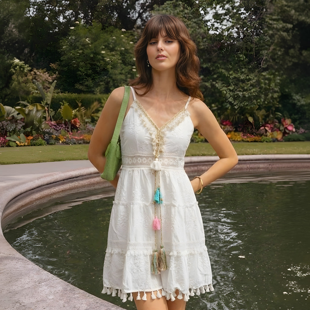 Santorini Lace Tassel Dress