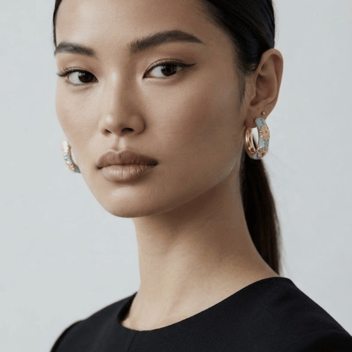 Enamel Daisy Huggie Hoop Earrings