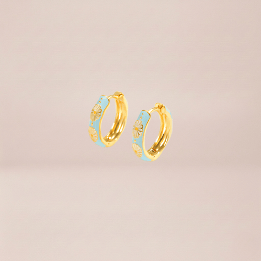 Enamel Daisy Huggie Hoop Earrings