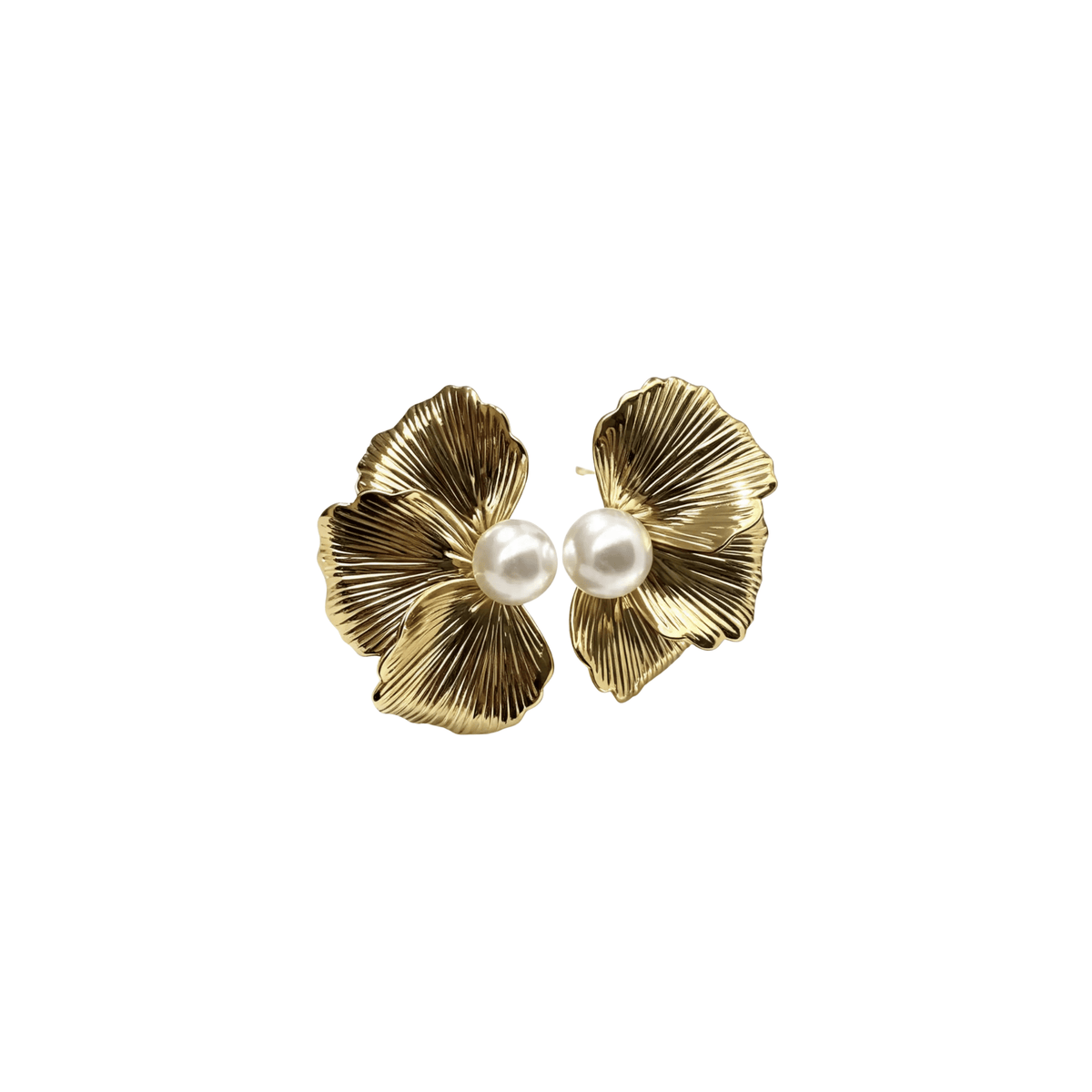 Gilded Petal Pearl Cluster Earrings