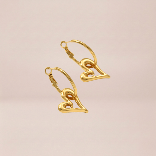 Interlocking Heart Charm Hoop Earrings