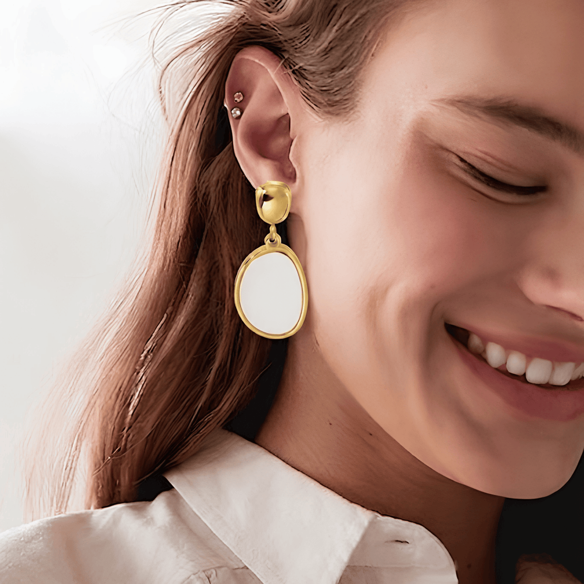 Asymmetric Organic Stone Drop Earrings