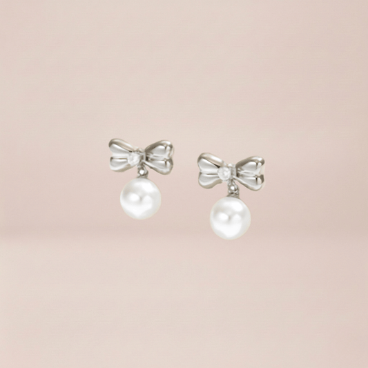 Dainty Bow Pearl Drop Earrings