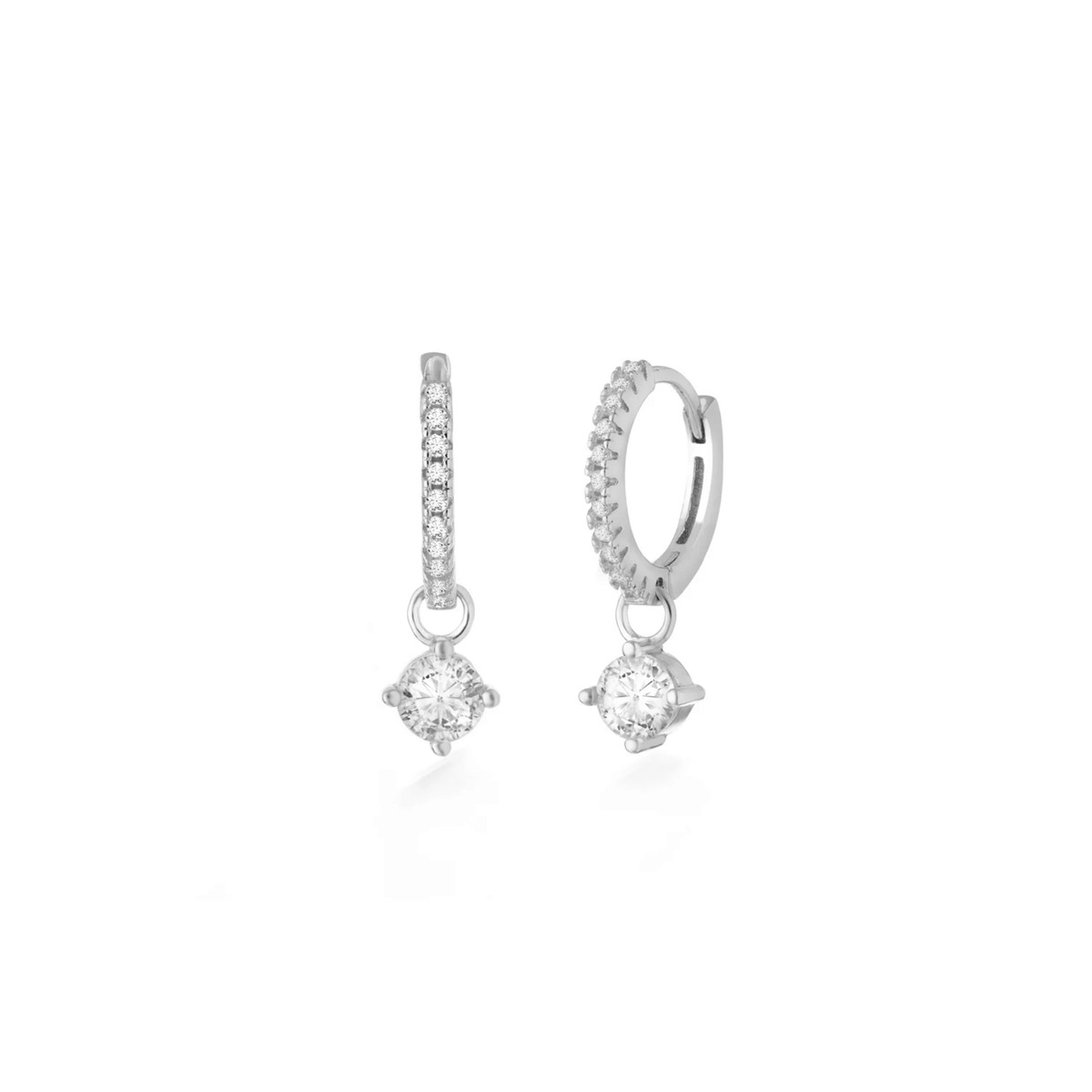 Crystal Solitaire Charm Huggie Earrings