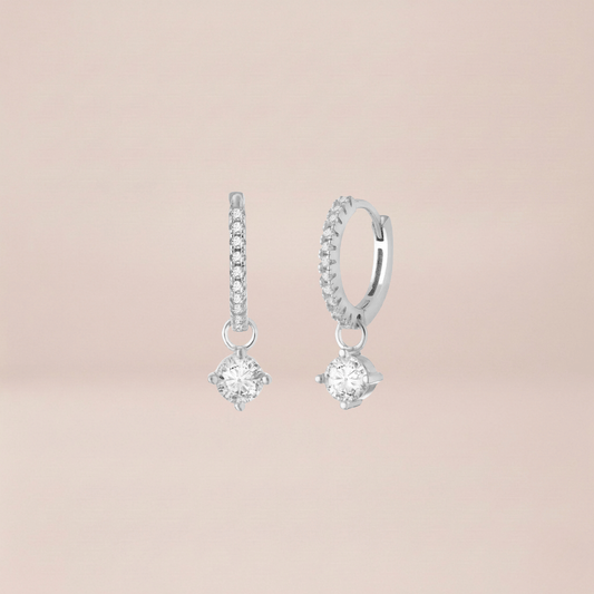 Crystal Solitaire Charm Huggie Earrings
