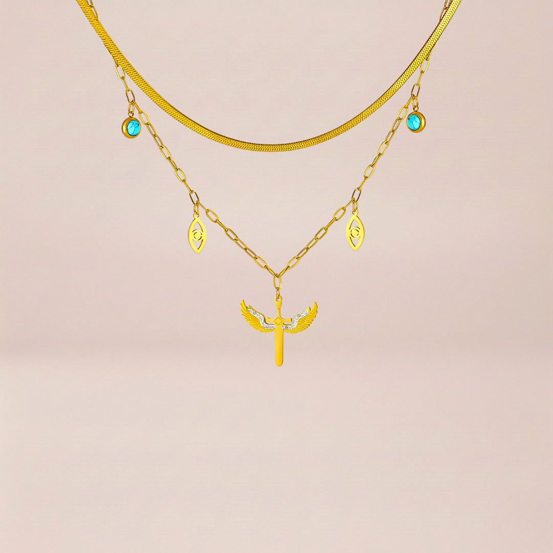 The Celestial Winged Sword Layered Necklace