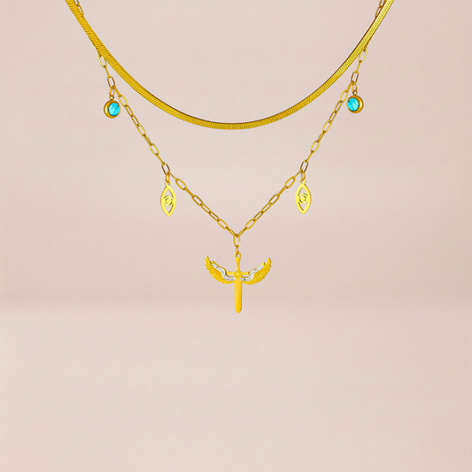 The Celestial Winged Sword Layered Necklace