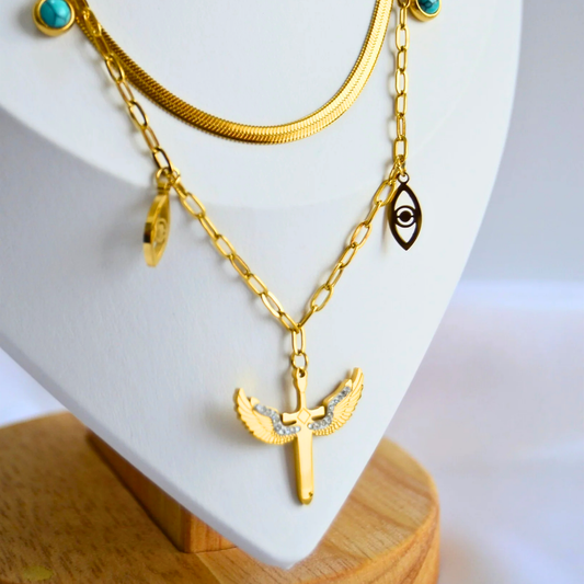 The Celestial Winged Sword Layered Necklace