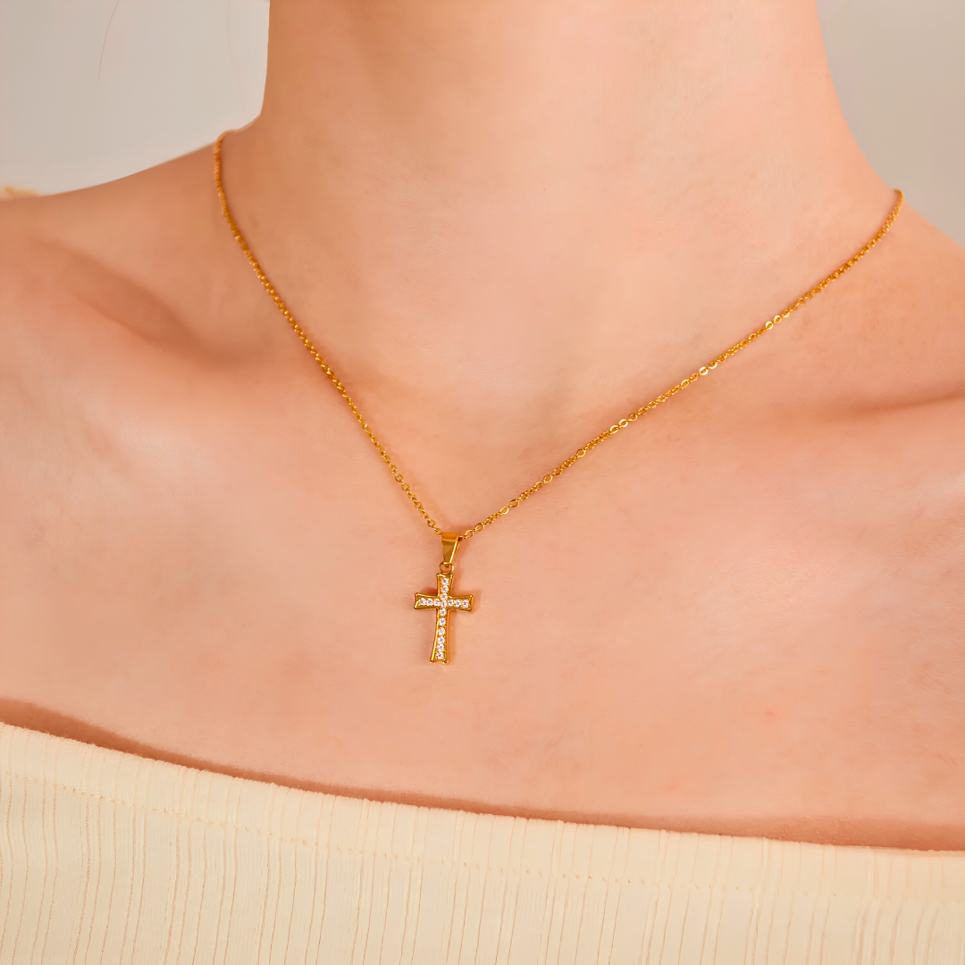 The Pavé Cross Solitaire Necklace
