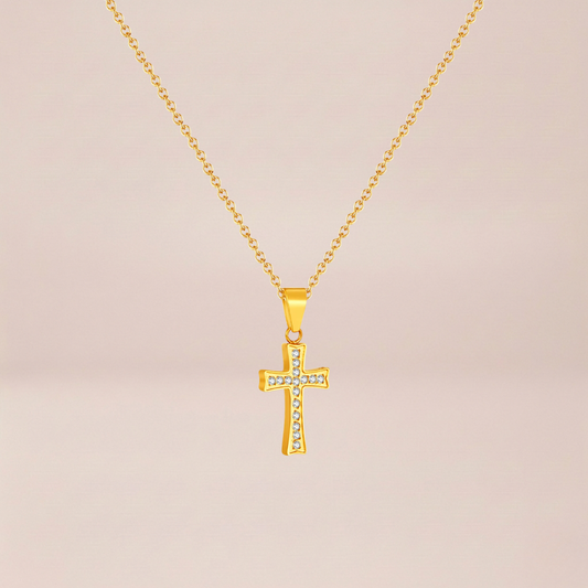 The Pavé Cross Solitaire Necklace
