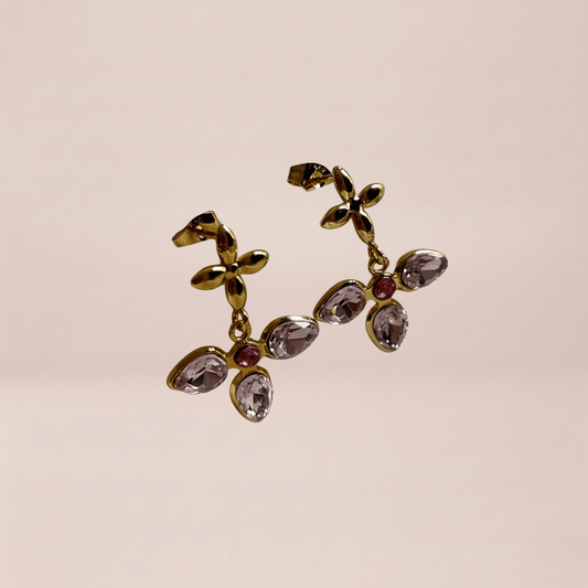 Pink Crystal Blossom Drop Earrings