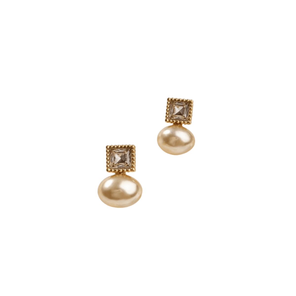 Crystal Square Pearl Duo Studs