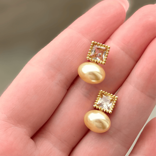 Crystal Square Pearl Duo Studs