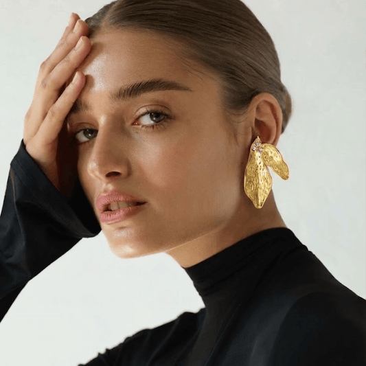 Gilded Botanical Leaf Stud Earrings