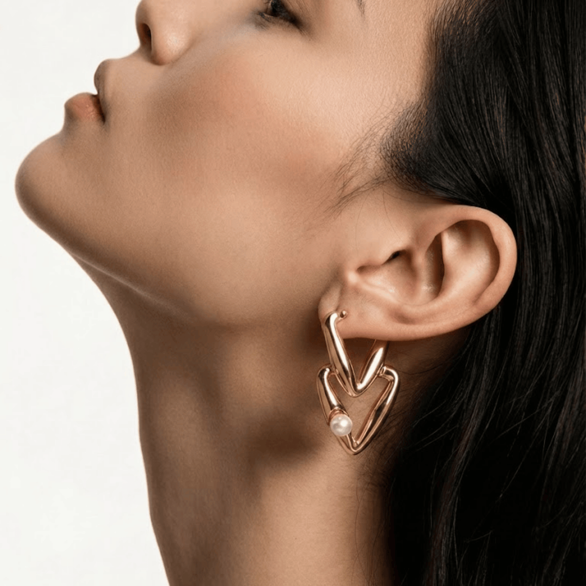 Interlocking Geometric Pearl Drop Earrings