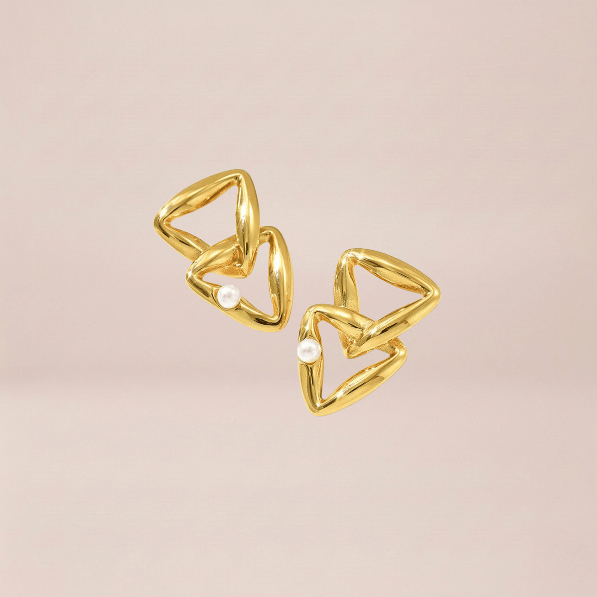 Interlocking Geometric Pearl Drop Earrings