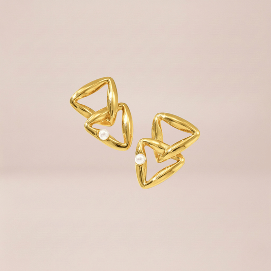 Interlocking Geometric Pearl Drop Earrings