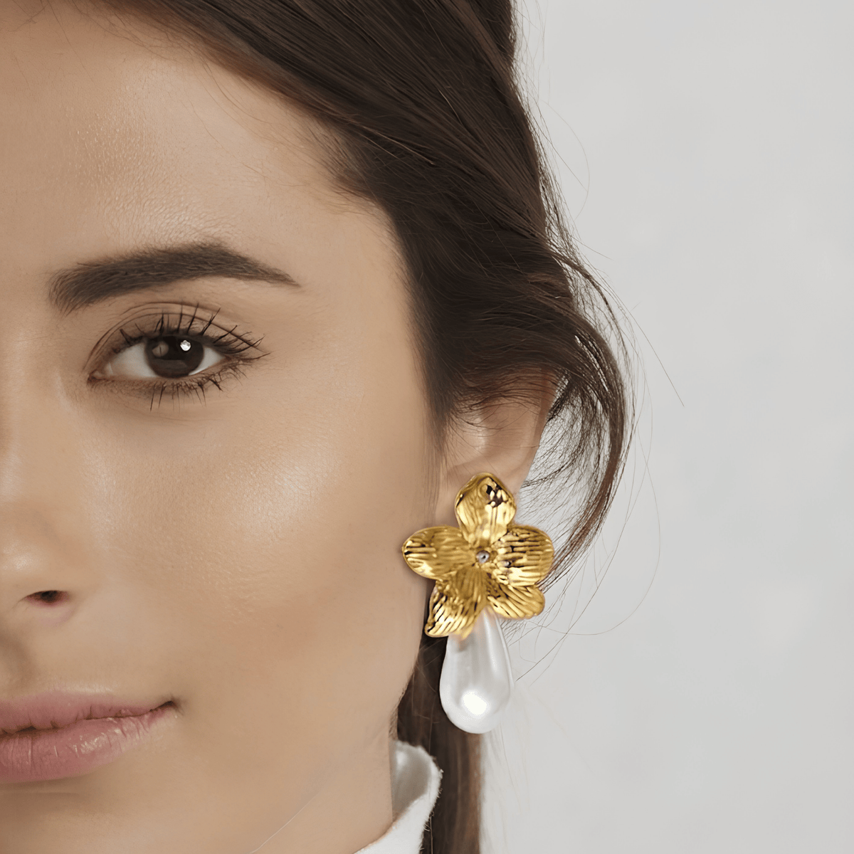 Golden Blossom Pearl Drop Earrings