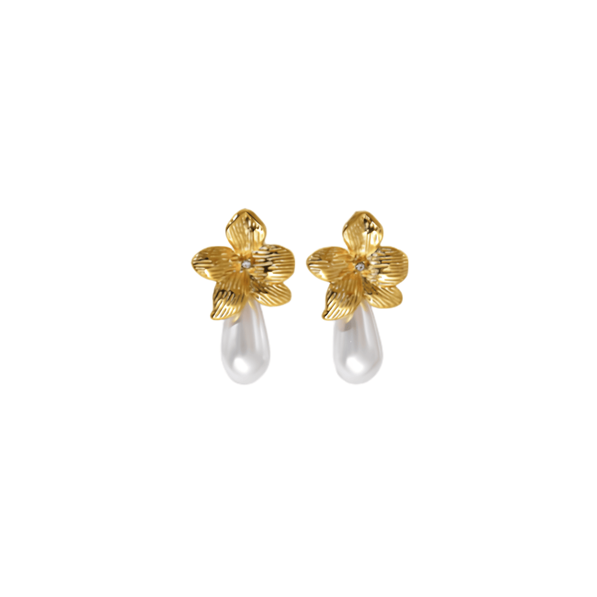 Golden Blossom Pearl Drop Earrings