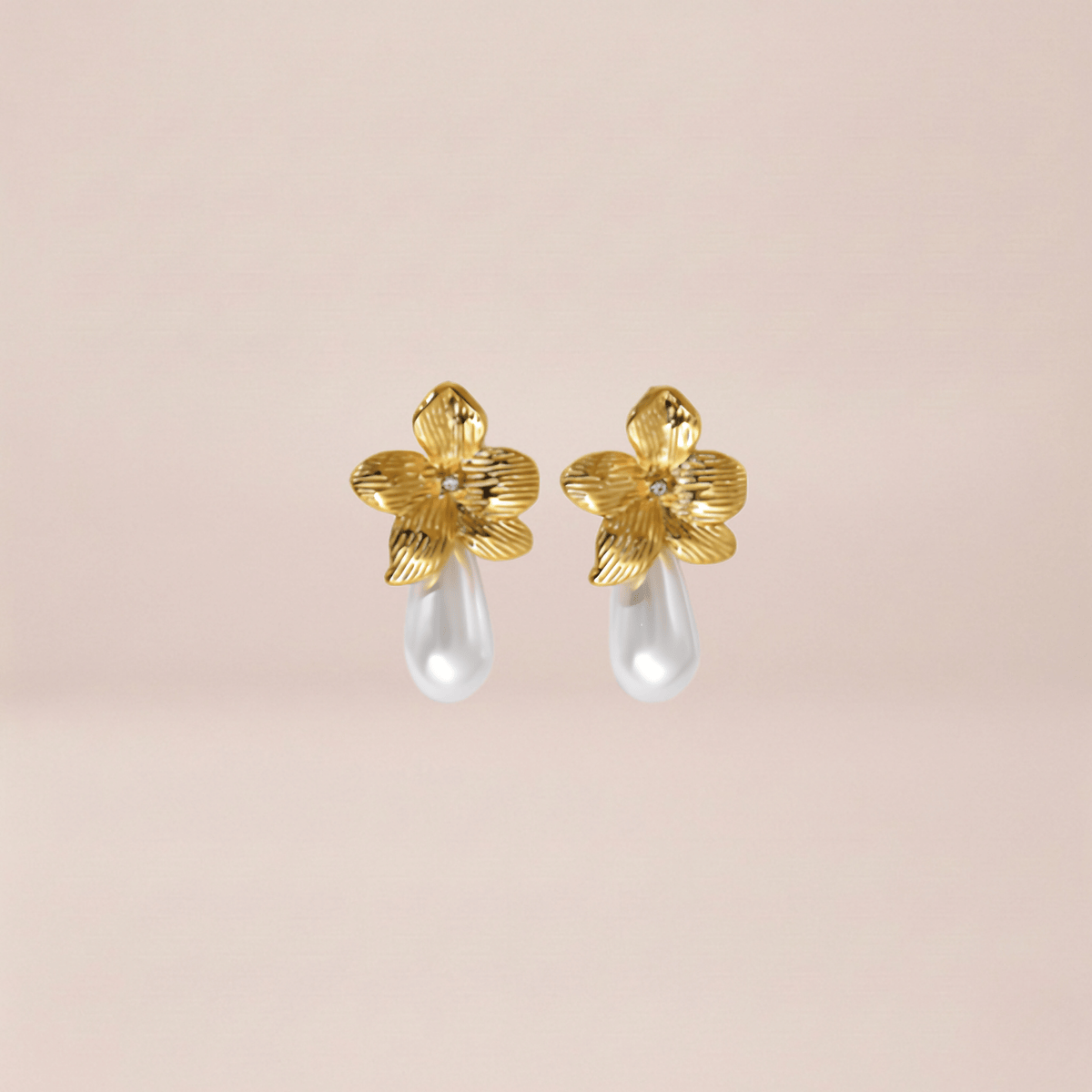Golden Blossom Pearl Drop Earrings