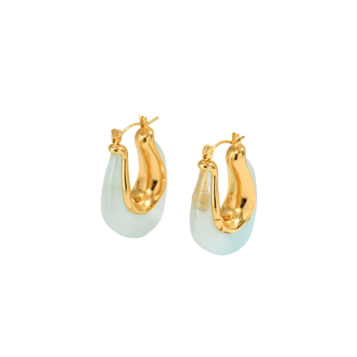 Aqua Resin Gold Frame Hoop Earrings