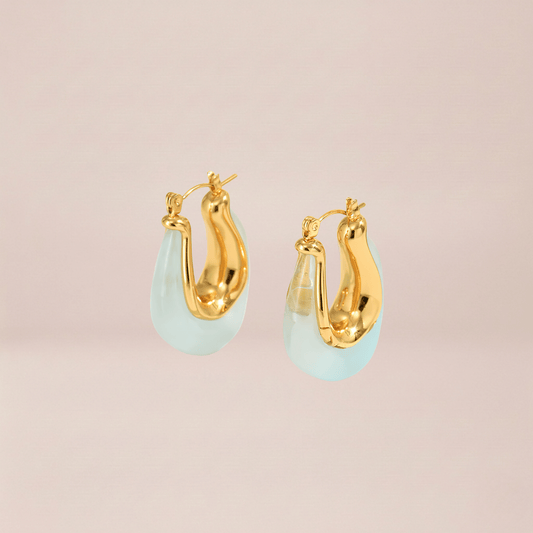 Aqua Resin Gold Frame Hoop Earrings