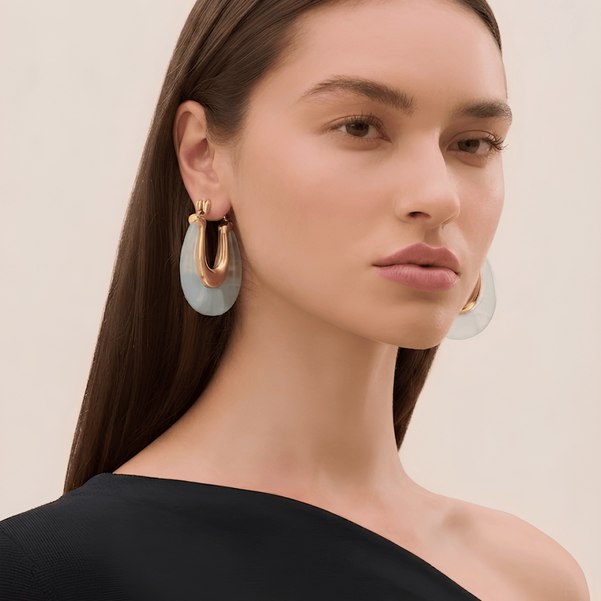 Aqua Resin Gold Frame Hoop Earrings