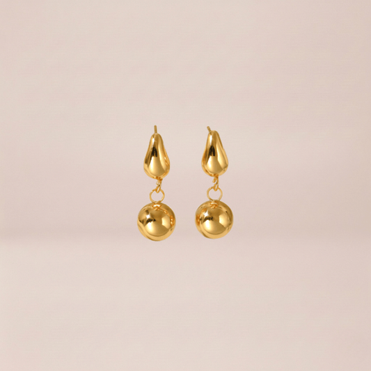 Golden Drop &amp; Sphere Earrings