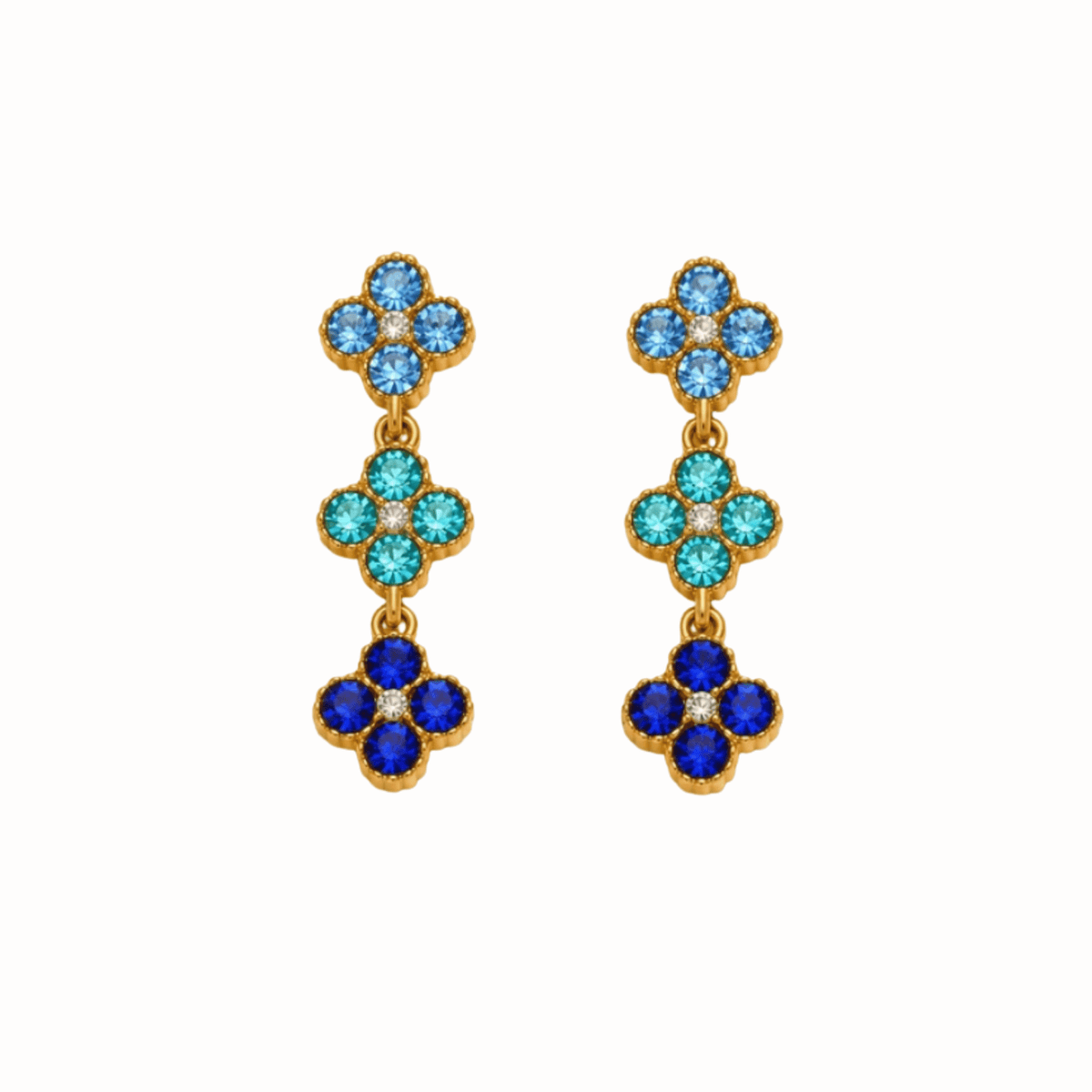 Gradient Blue Clover Drop Earrings