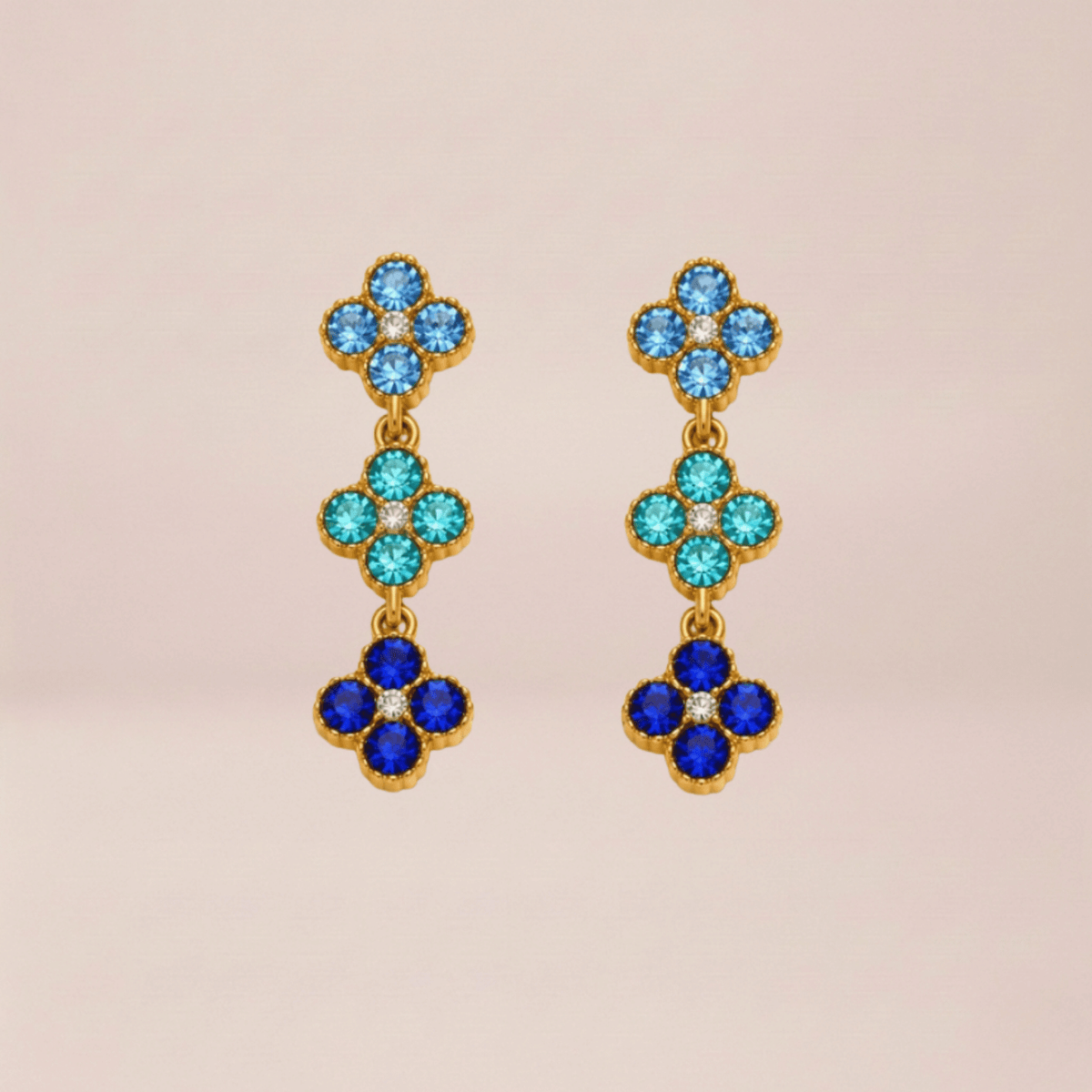 Gradient Blue Clover Drop Earrings