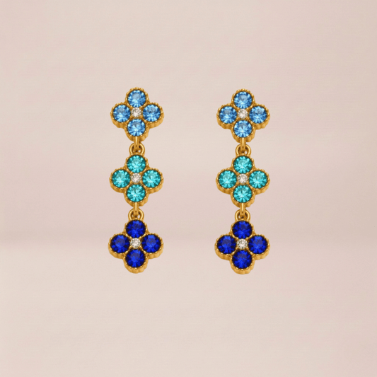 Gradient Blue Clover Drop Earrings