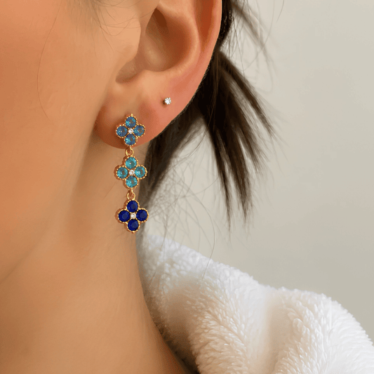 Gradient Blue Clover Drop Earrings