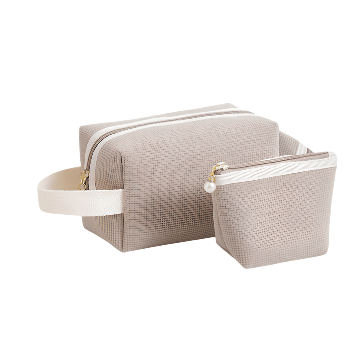 Taupe Neutral Dual Cosmetic Pouch Set