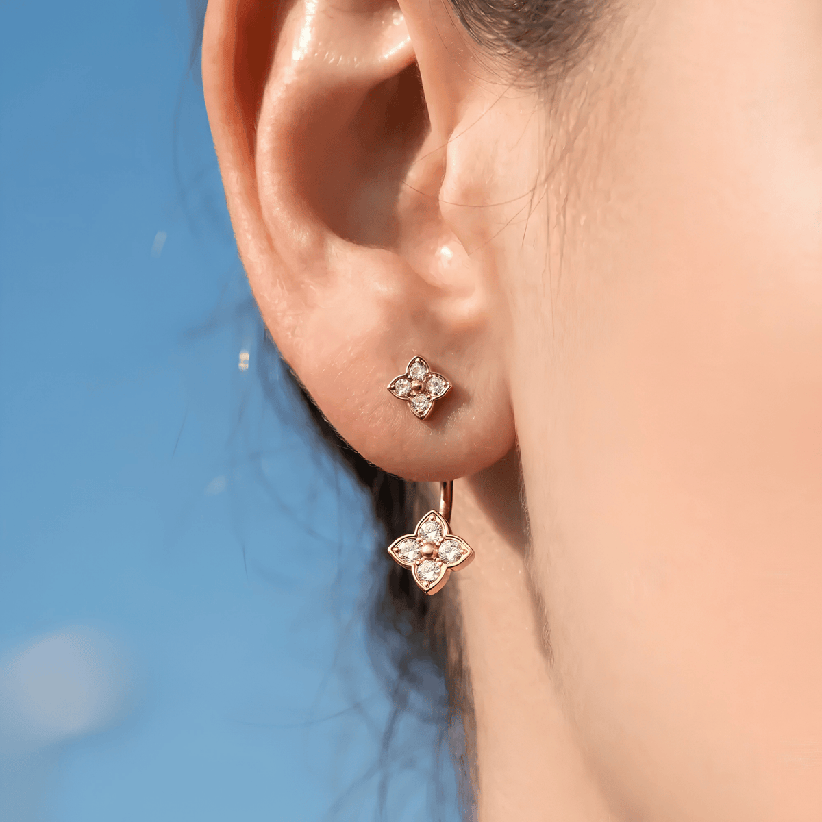 Crystal Clover Jacket Earrings