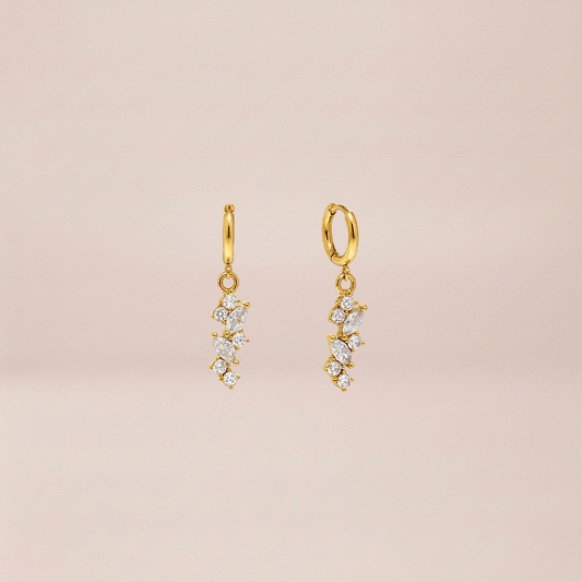 Crystal Cluster Huggie Drop Earrings